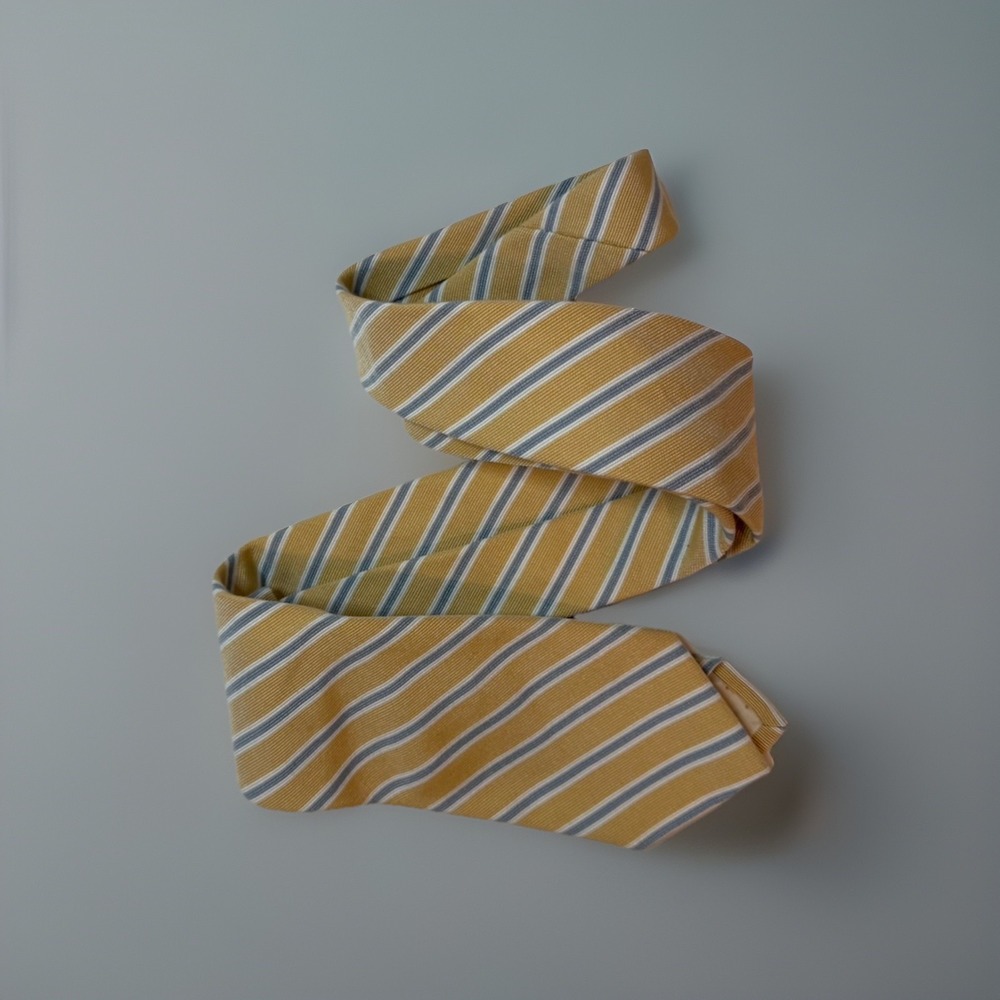 Bonobos Mens Silk Necktie Gold Light Blue White Diagonal Striped Classic Tie